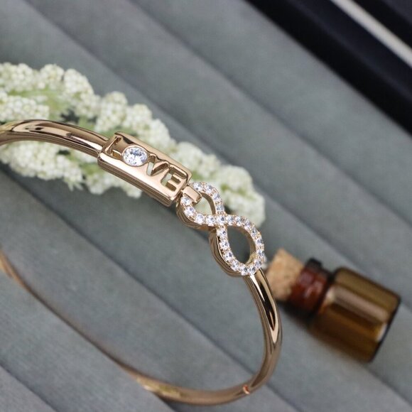 Rose Gold LOVE & Infinity Symbol Bangle with Sparkling Stones, XPBL0476 - Picture 11 of 12